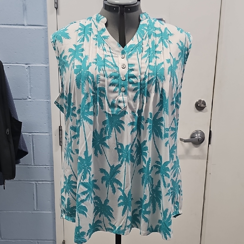 Southern Lady Teal and White Blouse